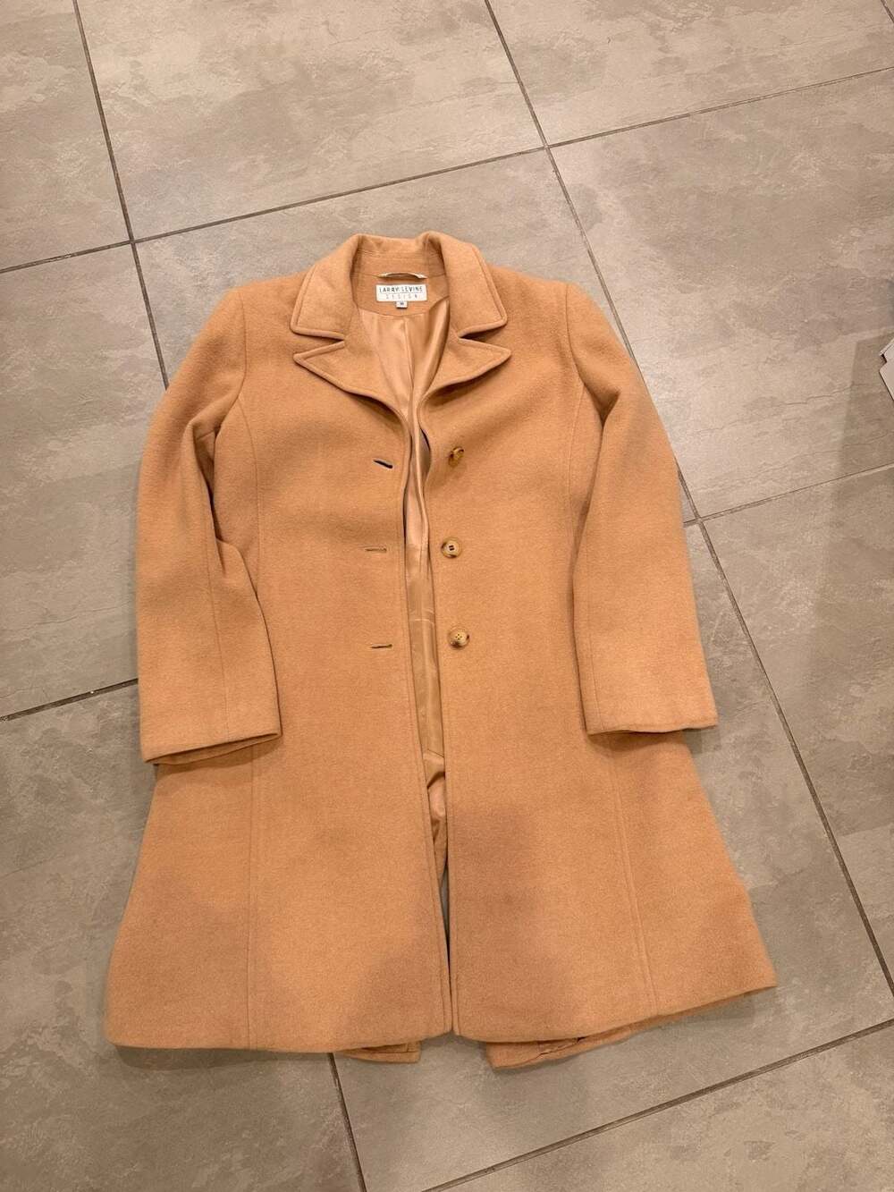 Larry Levine Design 100% Camel Hair Mid-Length Overcoat, Size 10